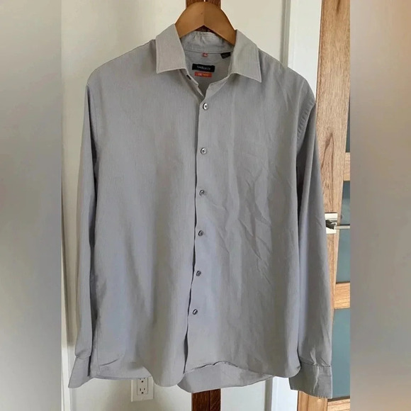 Van Heusen Traveler Cotton Blend Button Down Gray Stripe Dress Shirt Men’s L EUC - Picture 3 of 10